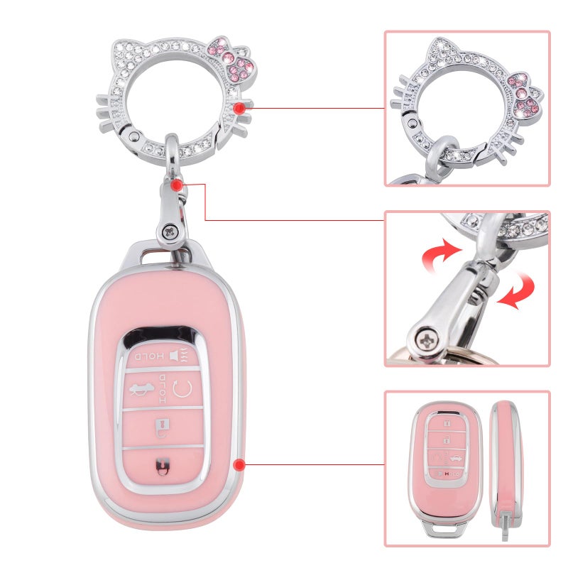 Pangpai Pink Key Fob Cover for Honda, Soft TPU Key Case Protection with Bling Keychain Fit for 2022 Honda Accord Civic CRV Pilot Odyssey 11th Gen Smart Key Holder - Image 4